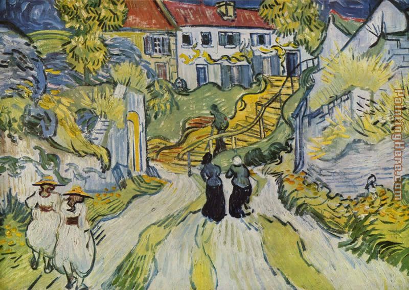 Village Street and Stairs with Figures painting - Vincent van Gogh Village Street and Stairs with Figures art painting
